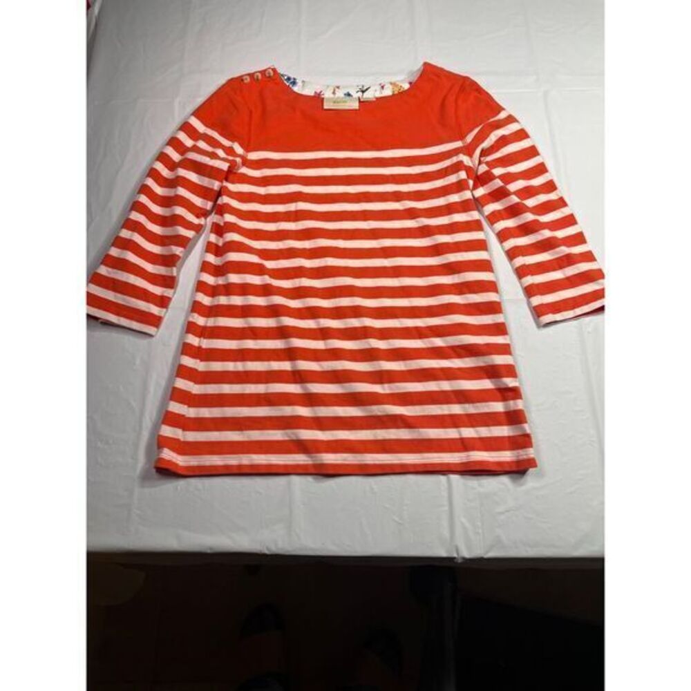 Maeve‎ orange and White Striped 3/4 Sleeve Top Casual Nautical Style XS